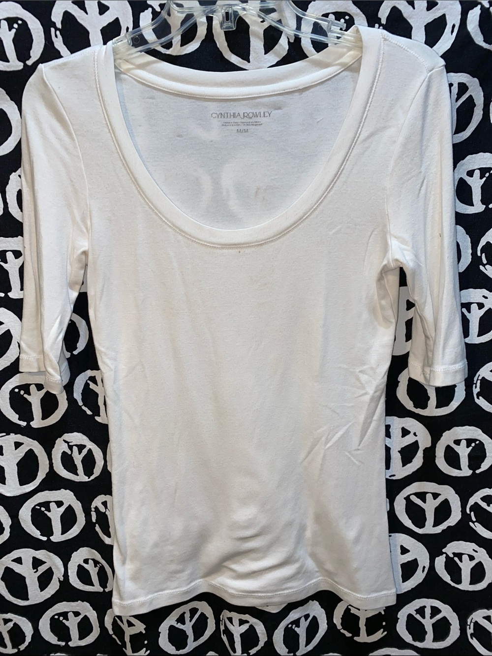CYNTHIA ROWLEY WHITE TEE 3/4 SLEEVES SZ M